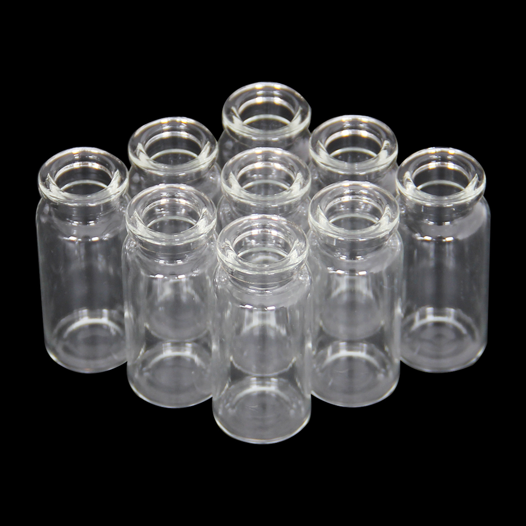 10ml Clear Glass Vials-2-1/2 Dram Clear Glass Headspace Vials with Self-locking Caps and Rubber Stoppers, 100 Packs, 20mm Flat Bottom Lab Vial