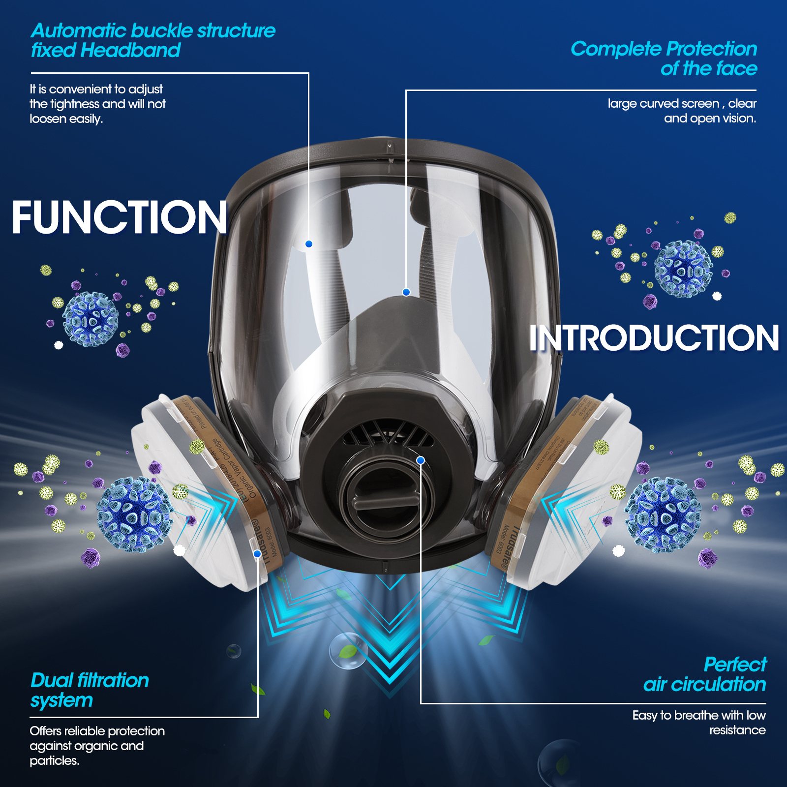 Trudsafe 25 in 1 Full Face Respirator Face Cover for Painting Sparying, Organic Vapor and Dust, Two Kinds of Connectors, 10 Pcs Lens Cover Included, Gas Cover Respirator with Organic Vapor Filter