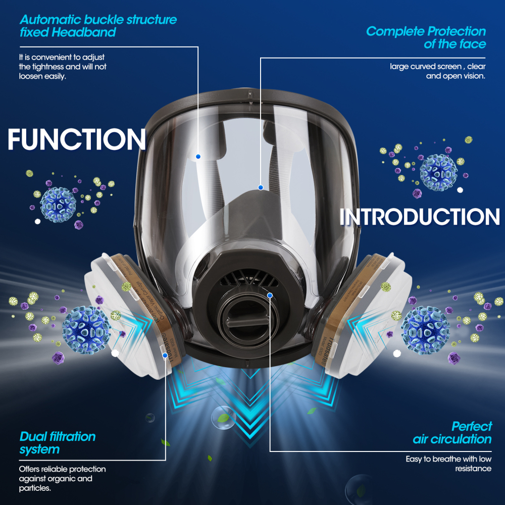 Trudsafe 25 in 1 Full Face Respirator Face Cover for Painting Sparying, Organic Vapor and Dust, Two Kinds of Connectors, 10 Pcs Lens Cover Included, Gas Cover Respirator with Organic Vapor Filter