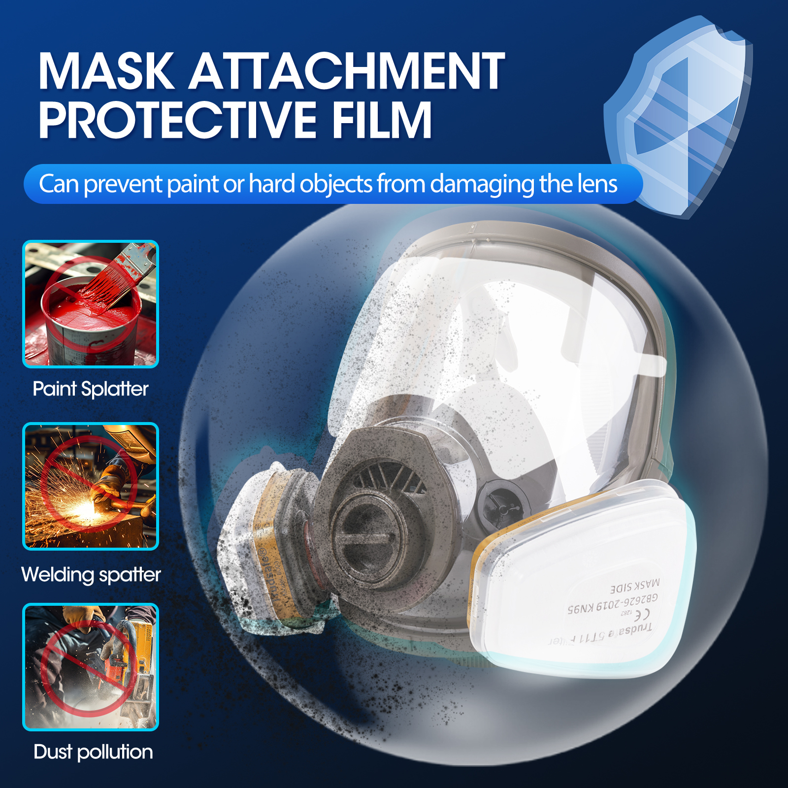 Trudsafe 25 in 1 Full Face Respirator Face Cover for Painting Sparying, Organic Vapor and Dust, Two Kinds of Connectors, 10 Pcs Lens Cover Included, Gas Cover Respirator with Organic Vapor Filter