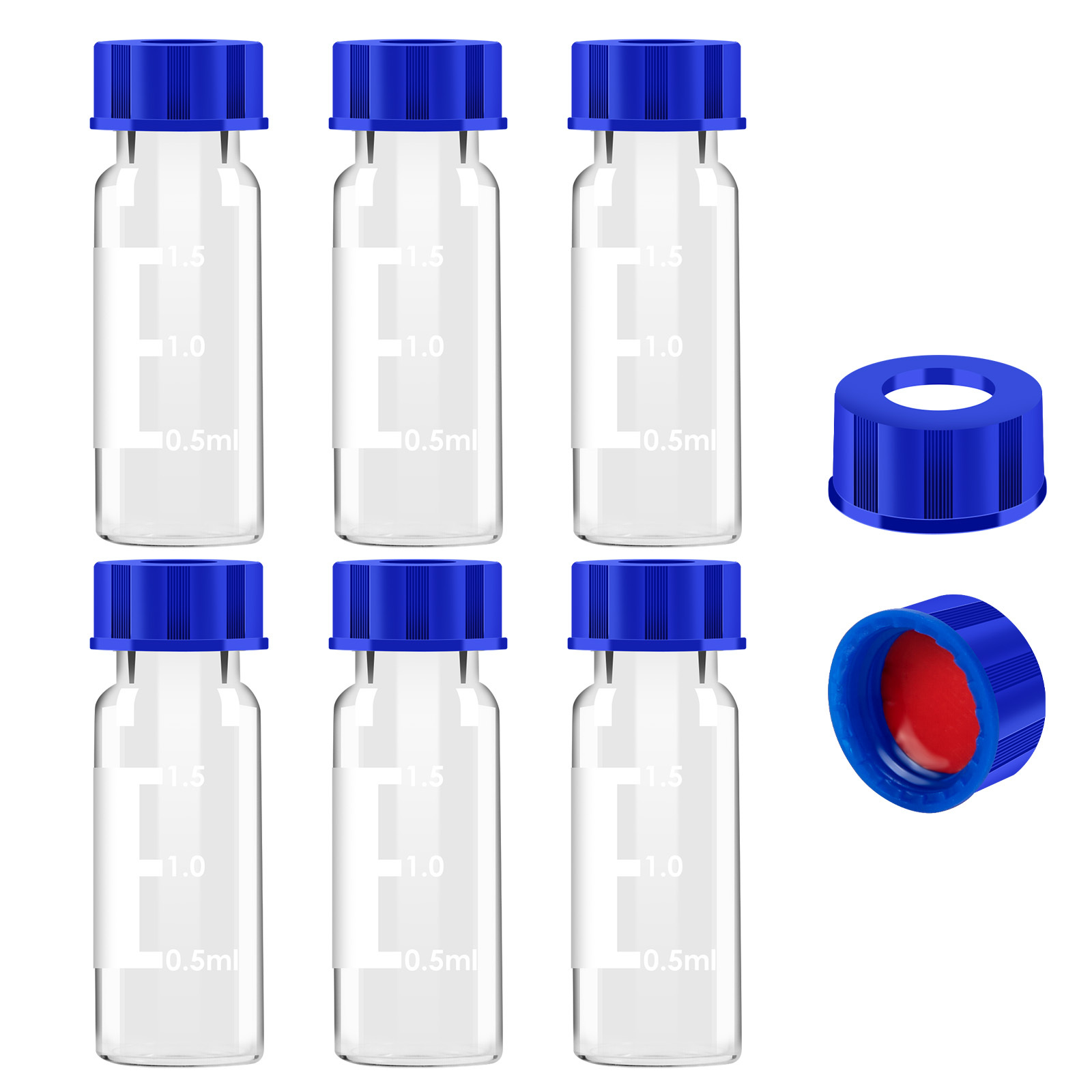 2ml Autosampler Vials, 9-425 HPLC vials, 2ml Vials with Screw Caps, Red PTFE & White Silicone Septa, 100 Pacs PTFE Vials