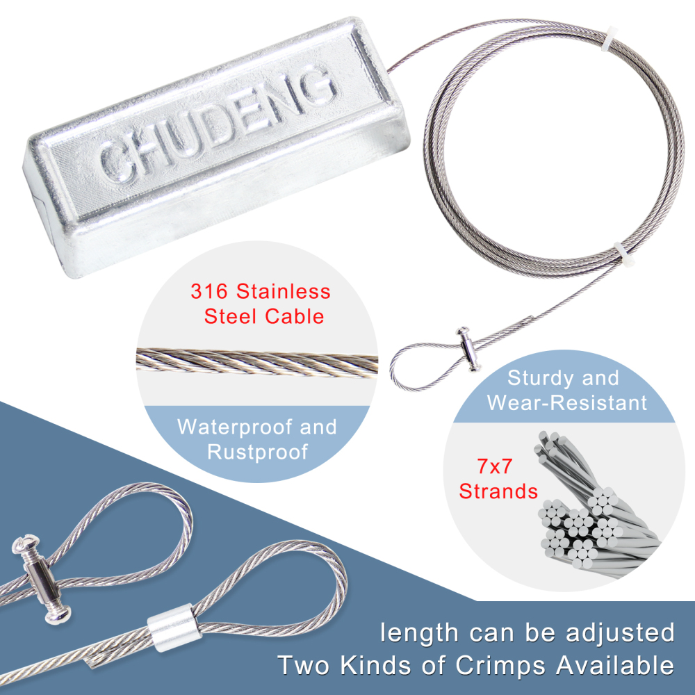 2.2lb Zinc Anode with 10ft. 316 Stainless Steel Cable for Boat Lifts, Hanging Anti-Electrolysis Sacrificial Zinc Anode for Craft Boats and Saltwater Pool, Including Crimps for Versatile Attachment