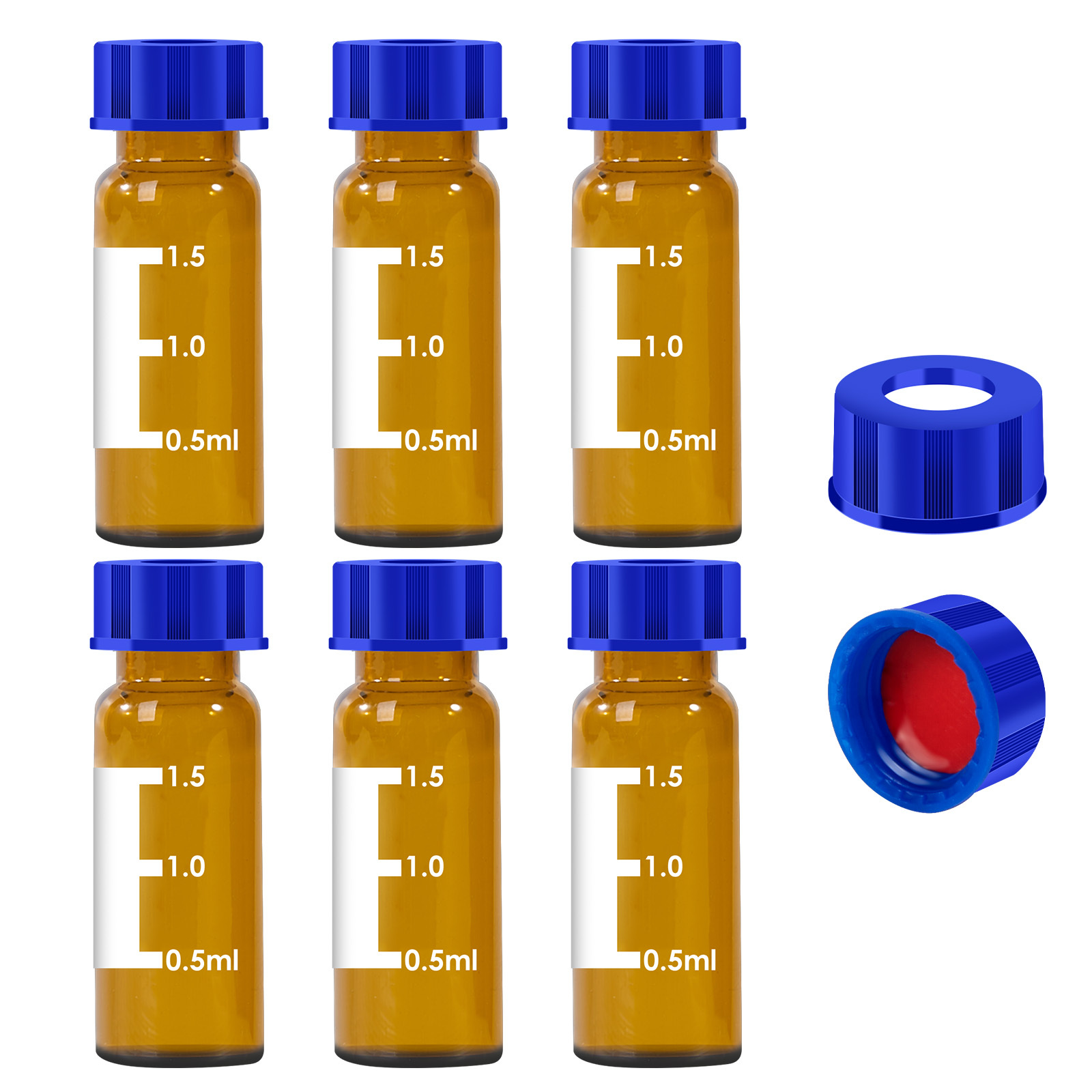 2ml Autosampler Vials, 9-425 HPLC vials, 2ml Vials with Screw Caps, Red PTFE & White Silicone Septa, 100 Pacs PTFE Vials