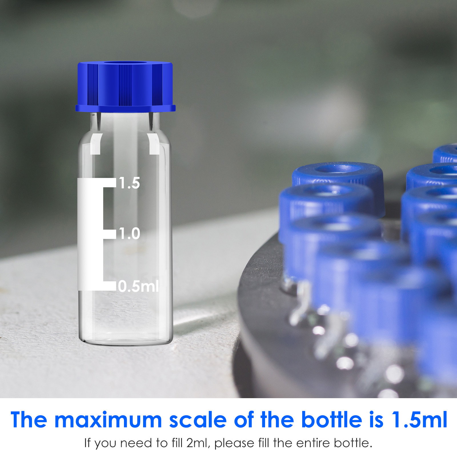2ml Autosampler Vials, 9-425 HPLC vials, 2ml Vials with Screw Caps, Red PTFE & White Silicone Septa, 100 Pacs PTFE Vials
