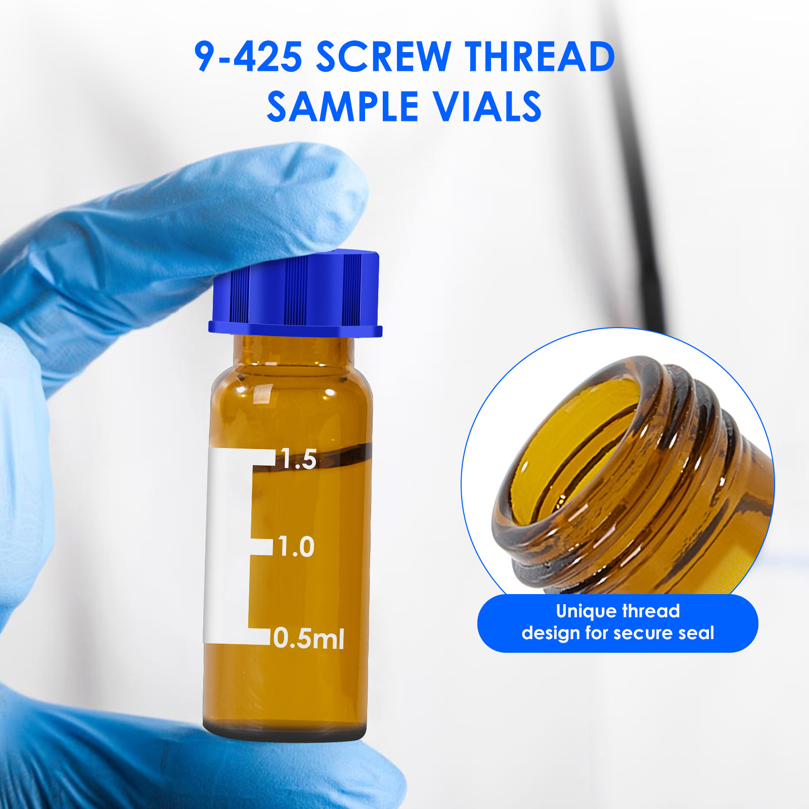 2ml Autosampler Vials, 9-425 HPLC vials, 2ml Vials with Screw Caps, Red PTFE & White Silicone Septa, 100 Pacs PTFE Vials