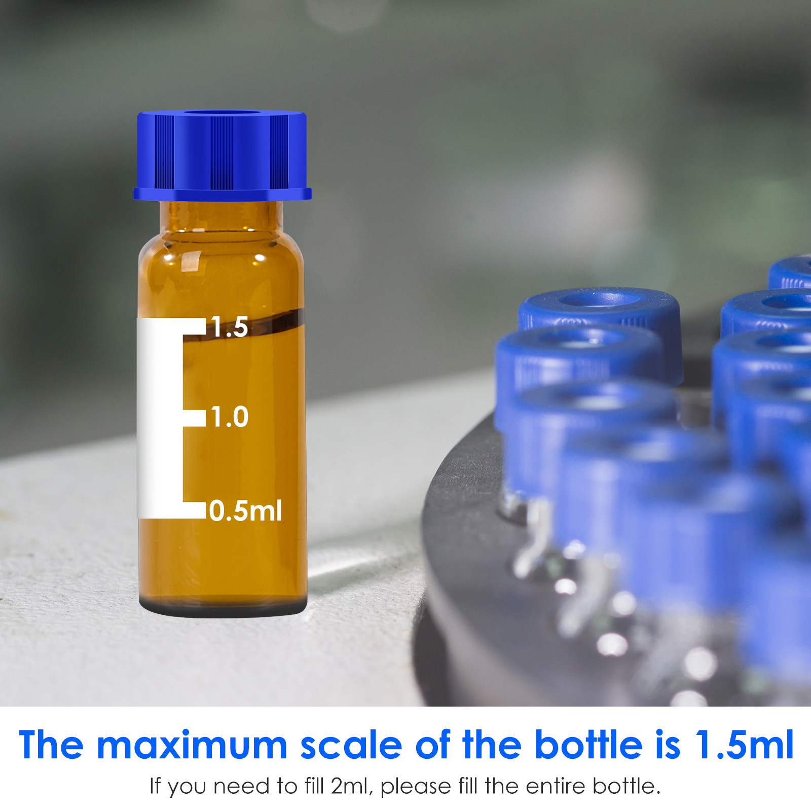 2ml Autosampler Vials, 9-425 HPLC vials, 2ml Vials with Screw Caps, Red PTFE & White Silicone Septa, 100 Pacs PTFE Vials