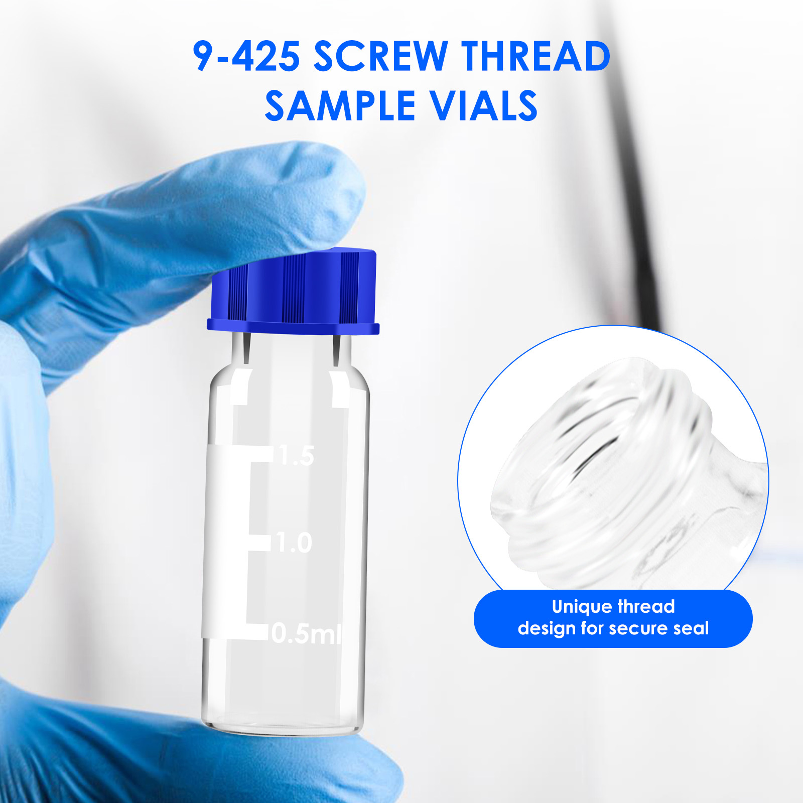 2ml Autosampler Vials, 9-425 HPLC vials, 2ml Vials with Screw Caps, Red PTFE & White Silicone Septa, 100 Pacs PTFE Vials