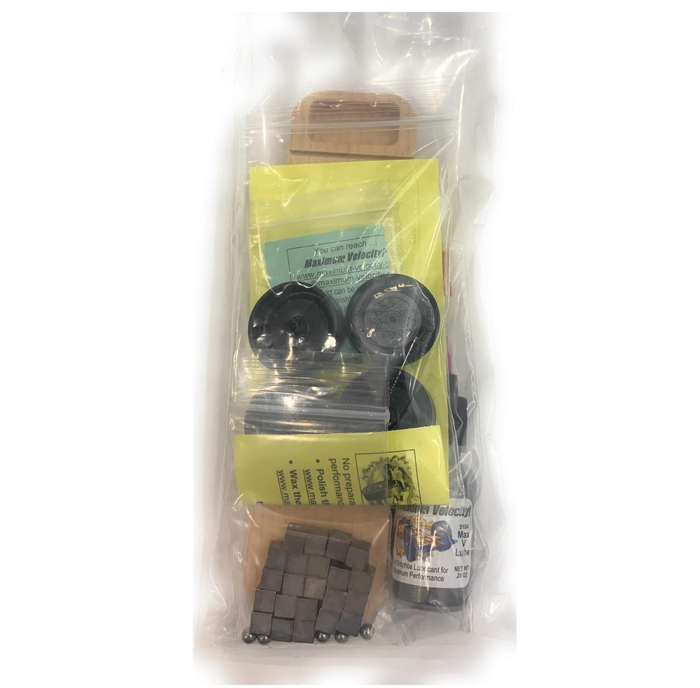 Pinewood Car Kit | Includes Official Scout Speed Wheels, Speed Axles, Graphite & Tungsten Weight | Wing Car Derby Car Kit