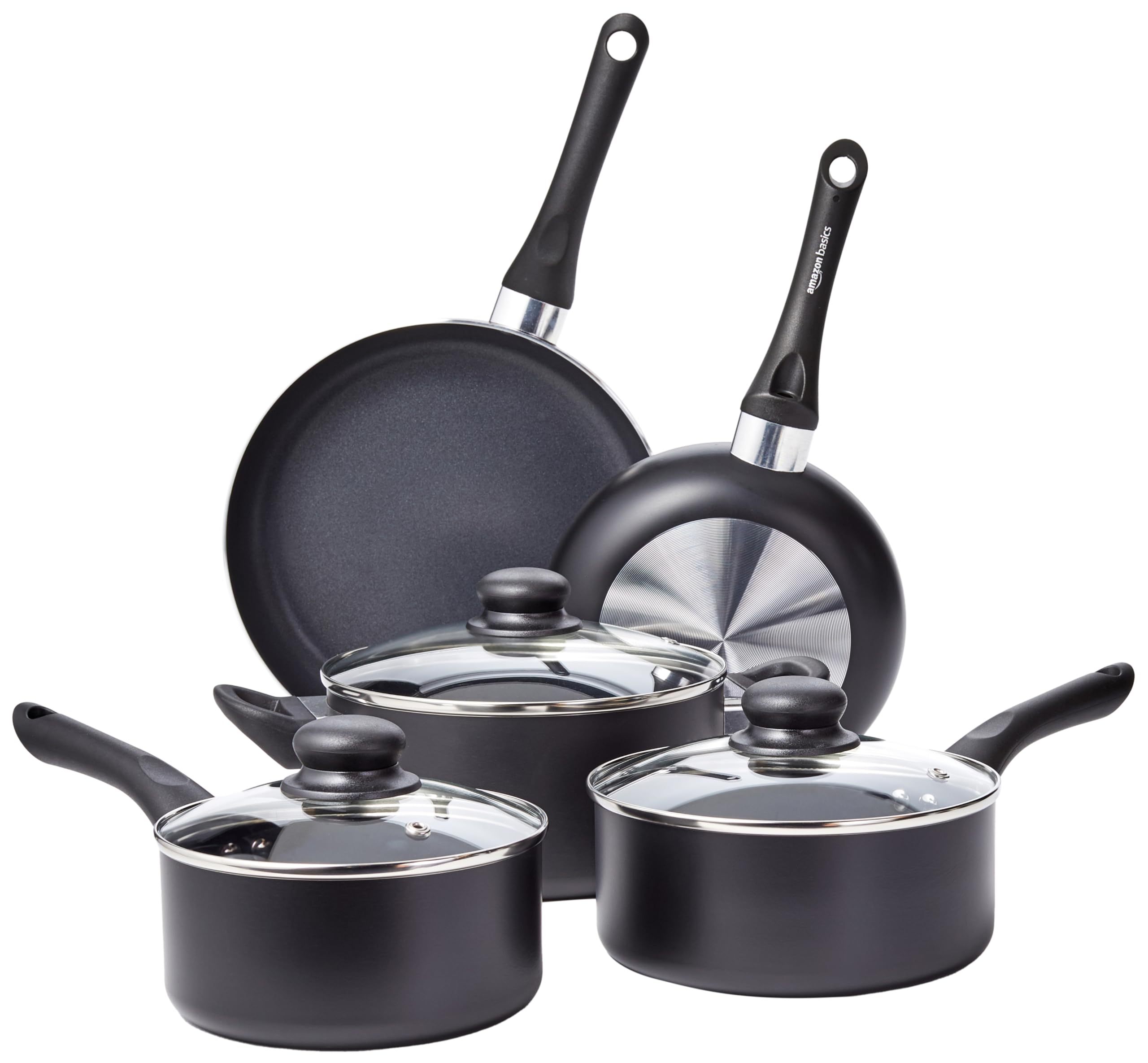 Deexun Non Stick Kitchen Cookware 8-Piece Set, Non-Induction, Includes Pots and Pans, Black