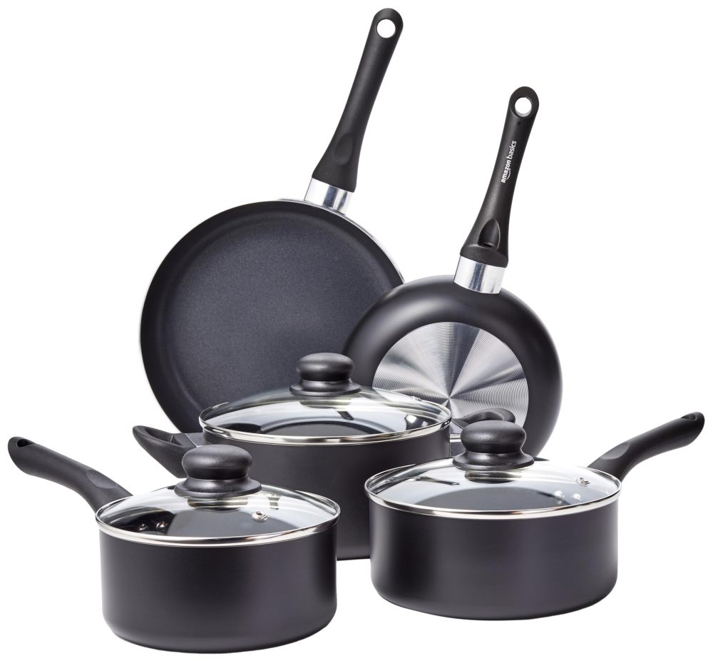 Deexun Non Stick Kitchen Cookware 8-Piece Set, Non-Induction, Includes Pots and Pans, Black