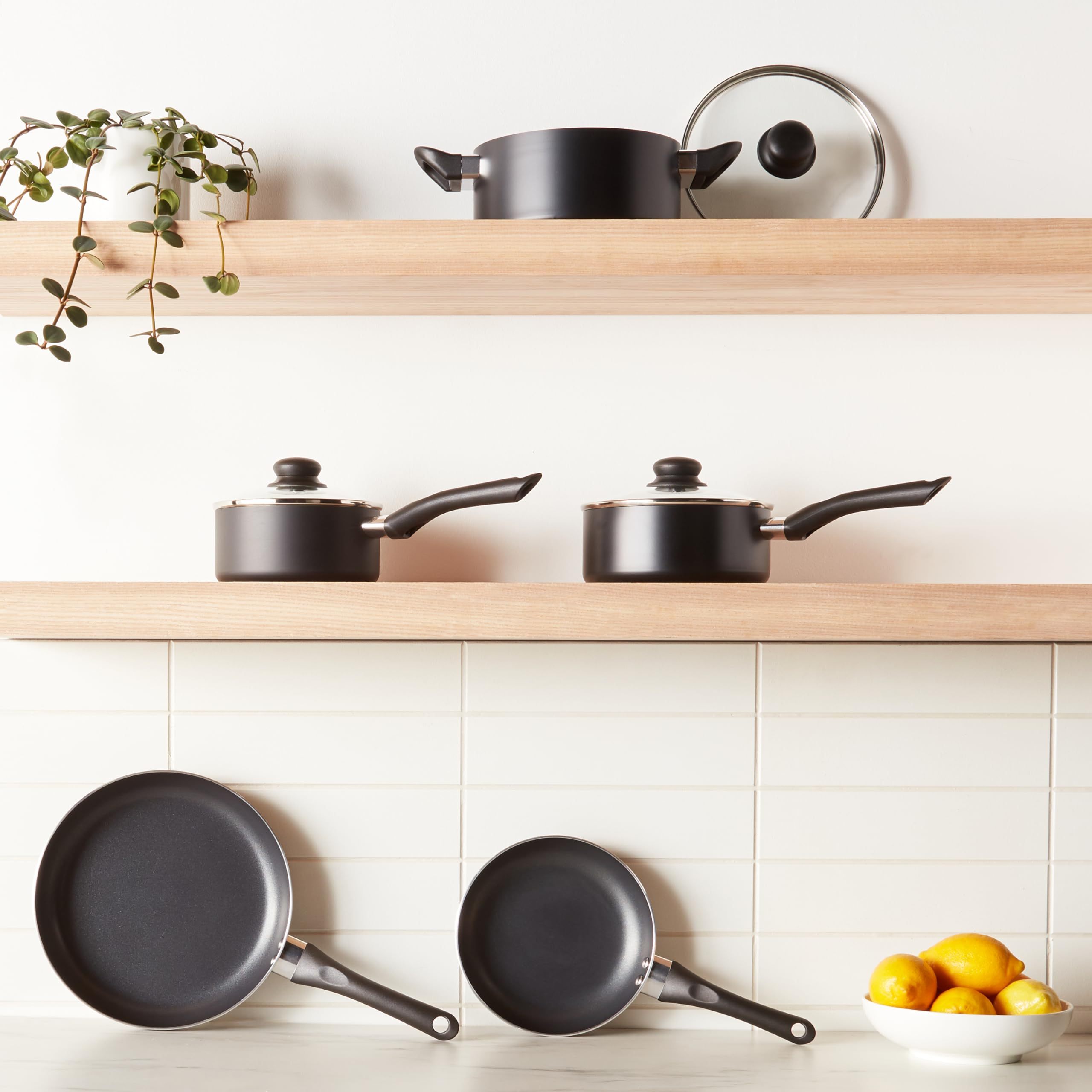 Deexun Non Stick Kitchen Cookware 8-Piece Set, Non-Induction, Includes Pots and Pans, Black