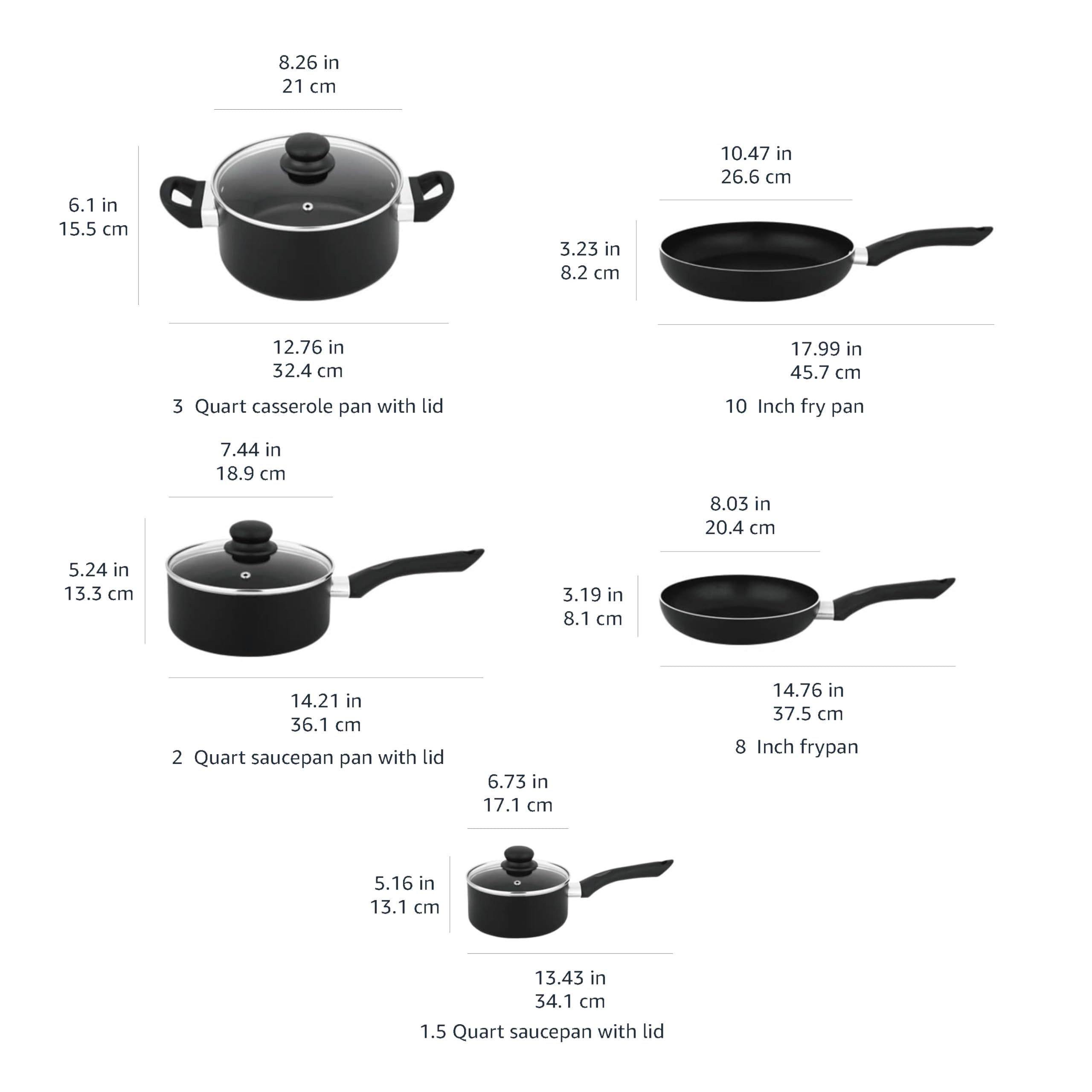 Deexun Non Stick Kitchen Cookware 8-Piece Set, Non-Induction, Includes Pots and Pans, Black