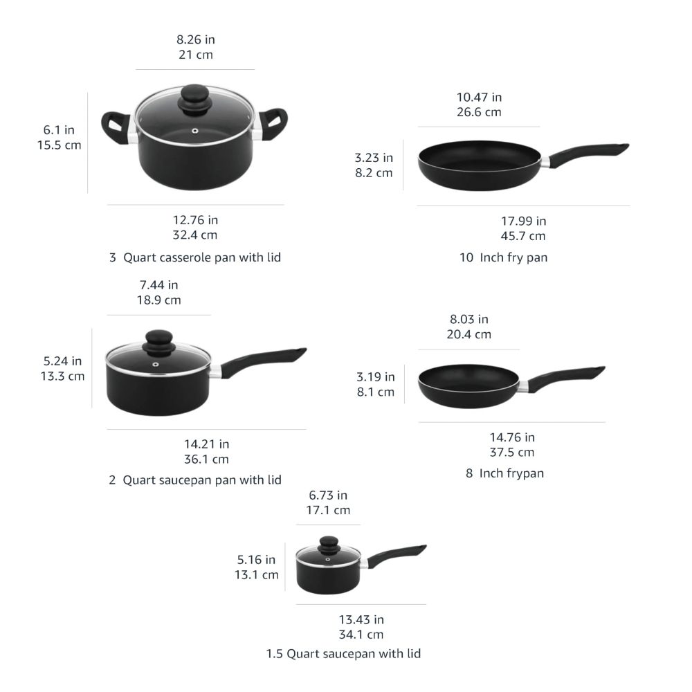 Deexun Non Stick Kitchen Cookware 8-Piece Set, Non-Induction, Includes Pots and Pans, Black