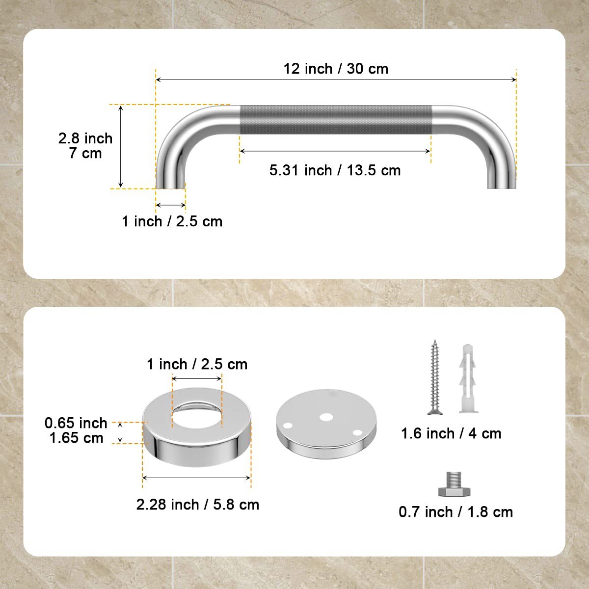 SCILUX Anti Slip Shower Grab Bar, Knurled Bathroom Safety Rail, Shower Handrail Support, Handicap Elderly Injury Senior Balance Assist Handles
