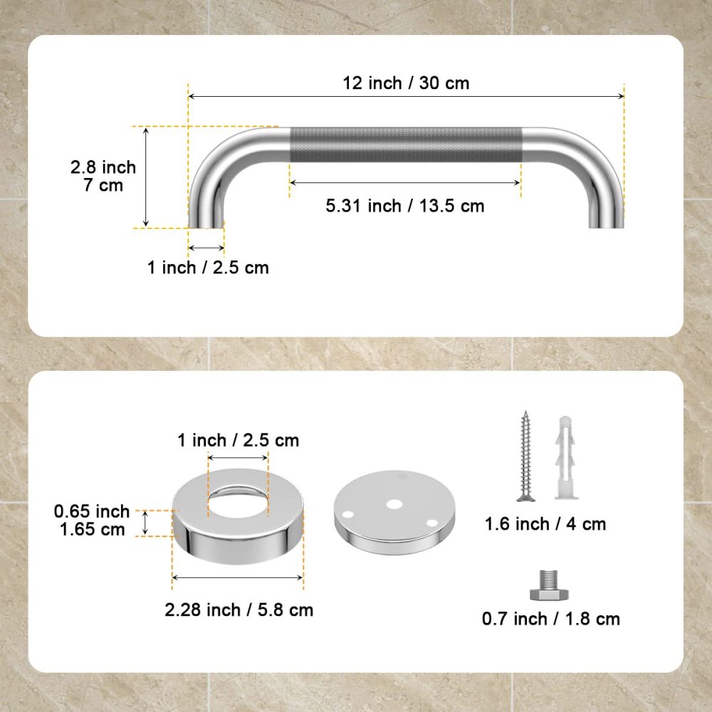 SCILUX Anti Slip Shower Grab Bar, Knurled Bathroom Safety Rail, Shower Handrail Support, Handicap Elderly Injury Senior Balance Assist Handles