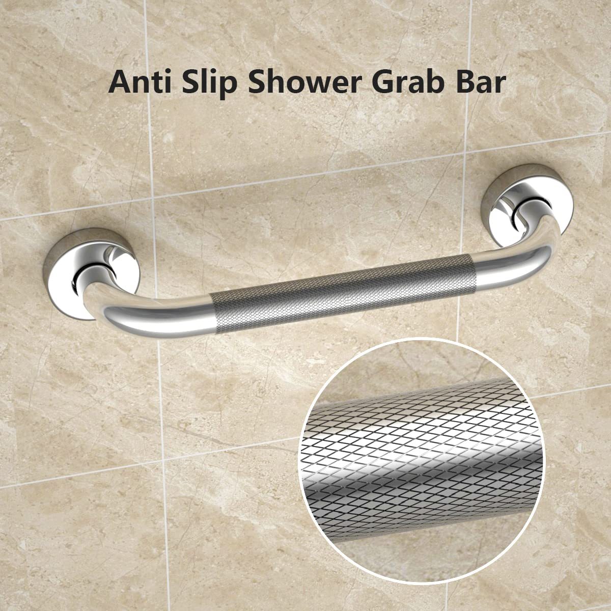 SCILUX Anti Slip Shower Grab Bar, Knurled Bathroom Safety Rail, Shower Handrail Support, Handicap Elderly Injury Senior Balance Assist Handles
