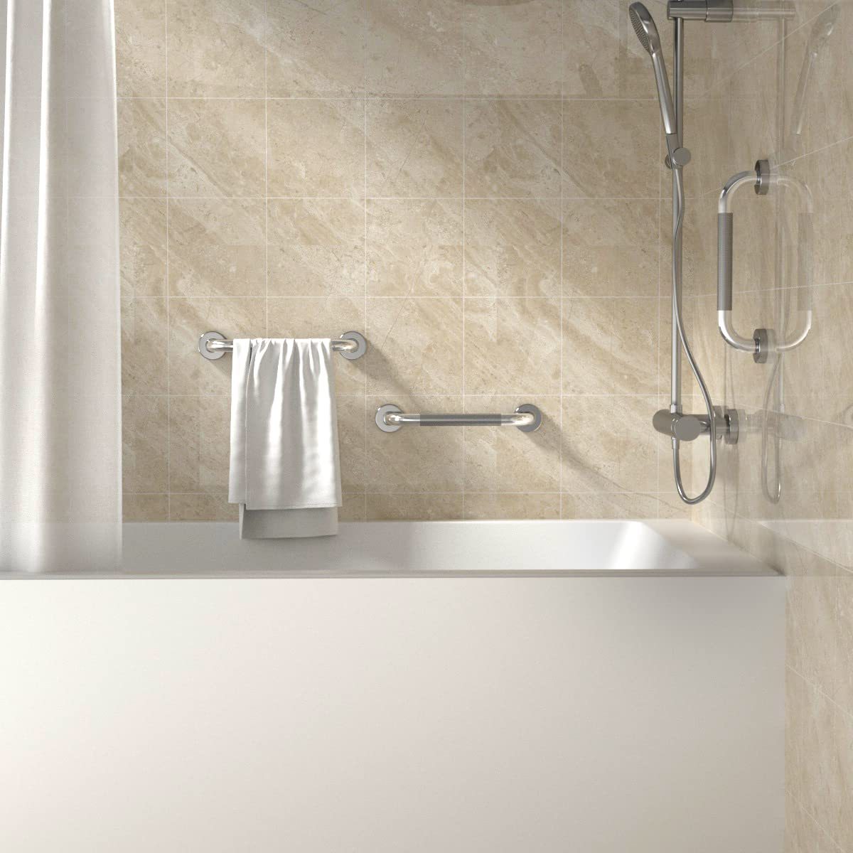 SCILUX Anti Slip Shower Grab Bar, Knurled Bathroom Safety Rail, Shower Handrail Support, Handicap Elderly Injury Senior Balance Assist Handles