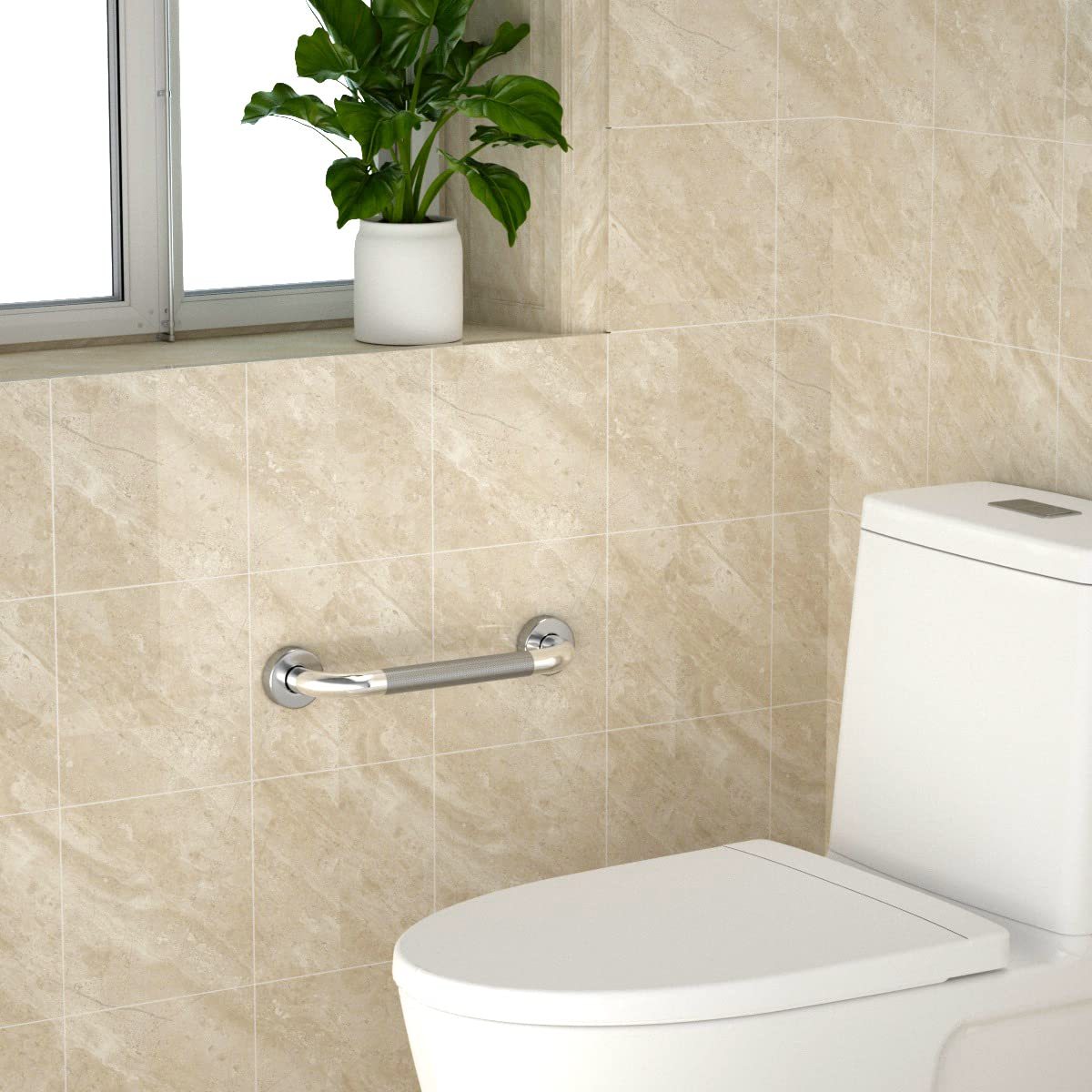 SCILUX Anti Slip Shower Grab Bar, Knurled Bathroom Safety Rail, Shower Handrail Support, Handicap Elderly Injury Senior Balance Assist Handles