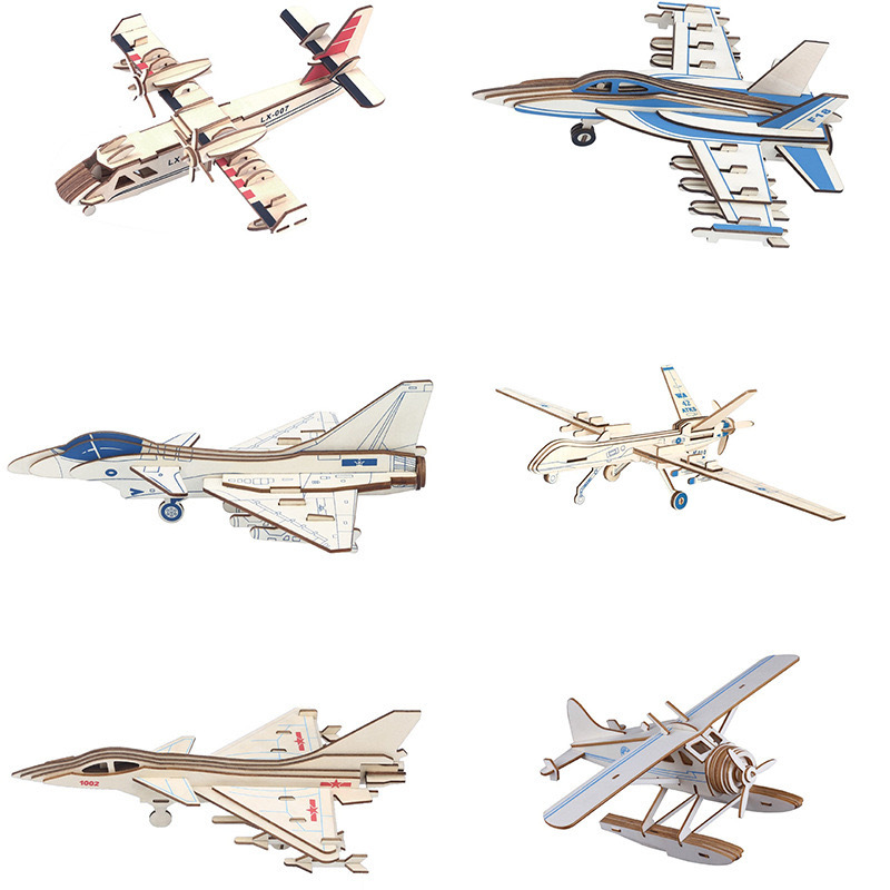 Kusoul Wooden combat aircraft model 3d jigsaw puzzle hand-assembled educational toys for boys and children gift teaching materials