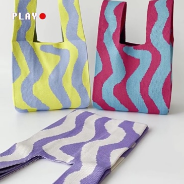 Kusoul 35x20cm Thickened Women'S Knot Wrist Bag Portable Mini Geometric curves Striped Tote Handmade Knitted Bag Bucket Phone Bags Large Capacity Autumn Winter Handbags
