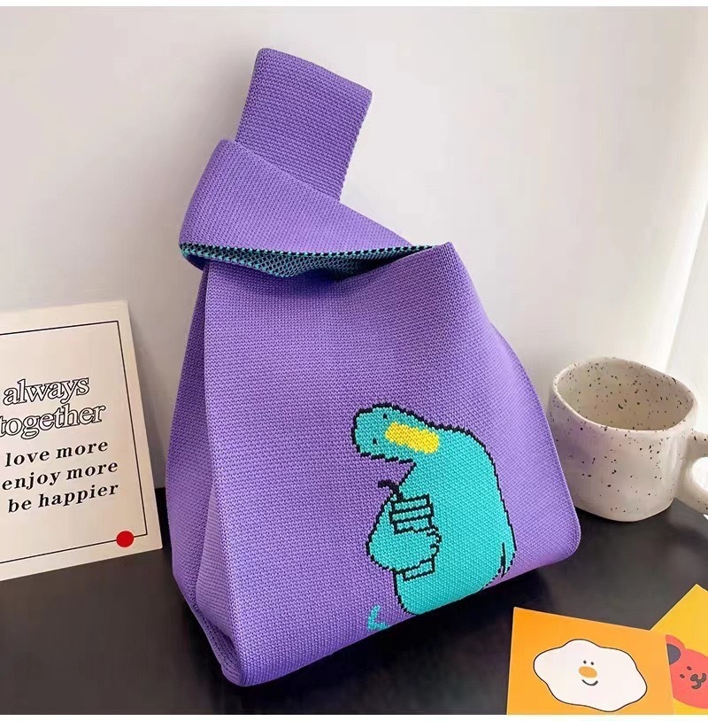 Kusoul Thickened 35x20cm Handmade Knitted Bags Mini Wrist Bag Korean-Style Fashion Tote Handbag Reusable Casual Shopping Bag Woven Bags animal Dumb Duck Little Monster