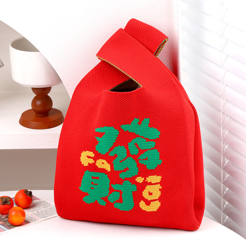 Kosoul Thickened 35x20cm Special patterns Fashion Knitted Knot Wrist Bag Cartoon Large Capacity Handbag Handmade Tote Bag for Women Girls