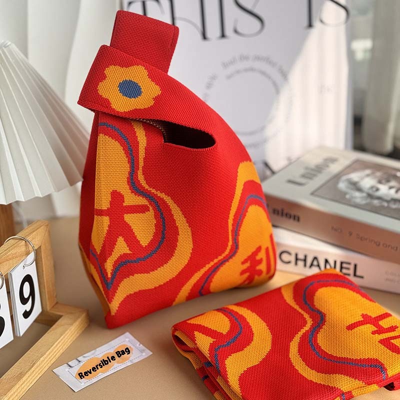 Kosoul Thickened 35x20cm Special patterns Fashion Knitted Knot Wrist Bag Cartoon Large Capacity Handbag Handmade Tote Bag for Women Girls