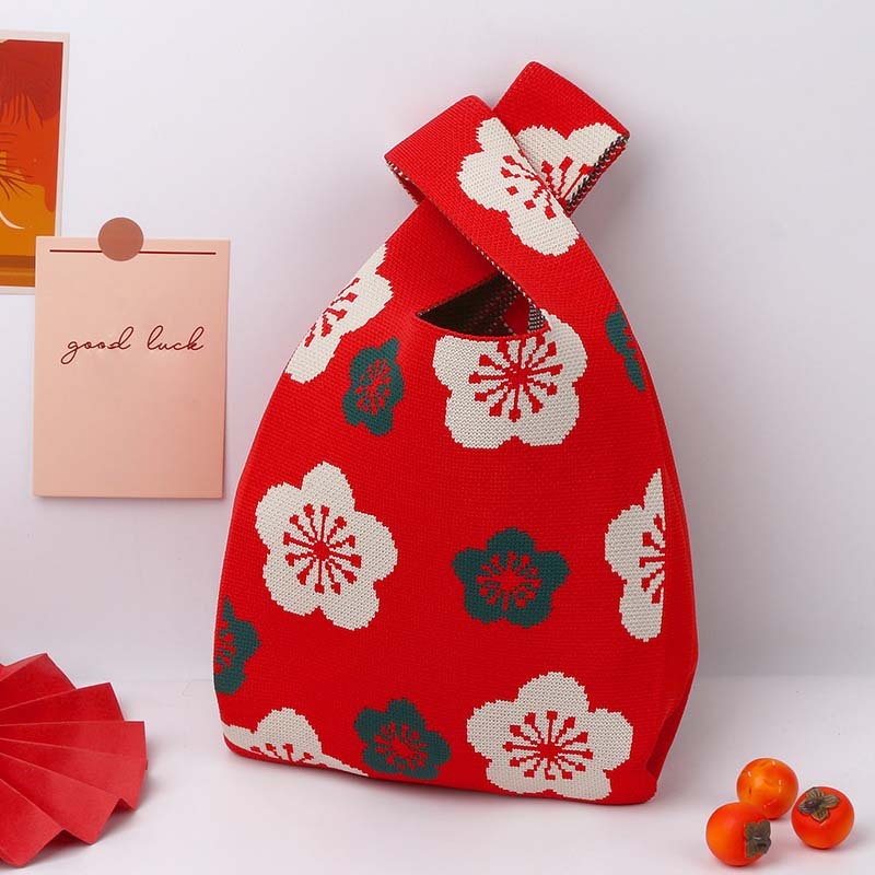 Kosoul Thickened 35x20cm Special patterns Fashion Knitted Knot Wrist Bag Cartoon Large Capacity Handbag Handmade Tote Bag for Women Girls
