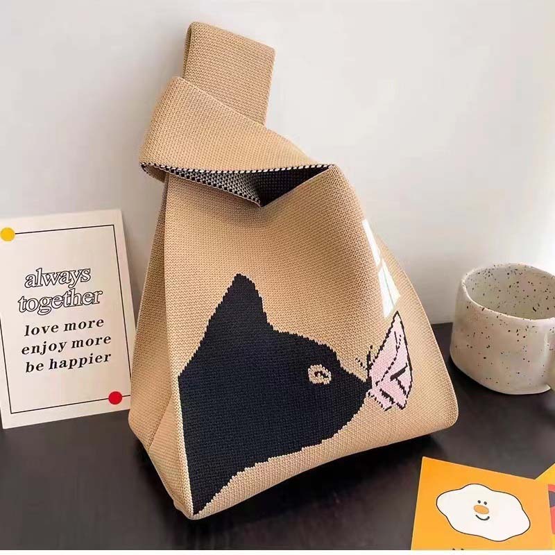 Kusoul Thickened 35x20cm Handmade Knitted Bags Mini Wrist Bag Korean-Style Fashion Tote Handbag Reusable Casual Shopping Bag Woven Bags animal Dumb Duck Little Monster
