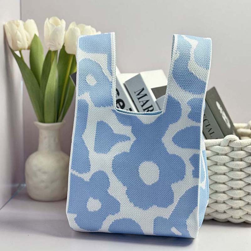 Kosoul Thickened 35x20cm Ins Color Knit Handbag Design Tote Bag Flower Mini Knot Wrist Bag Handmade Shoulder Bag Women Girls Reusable Shopping Bags