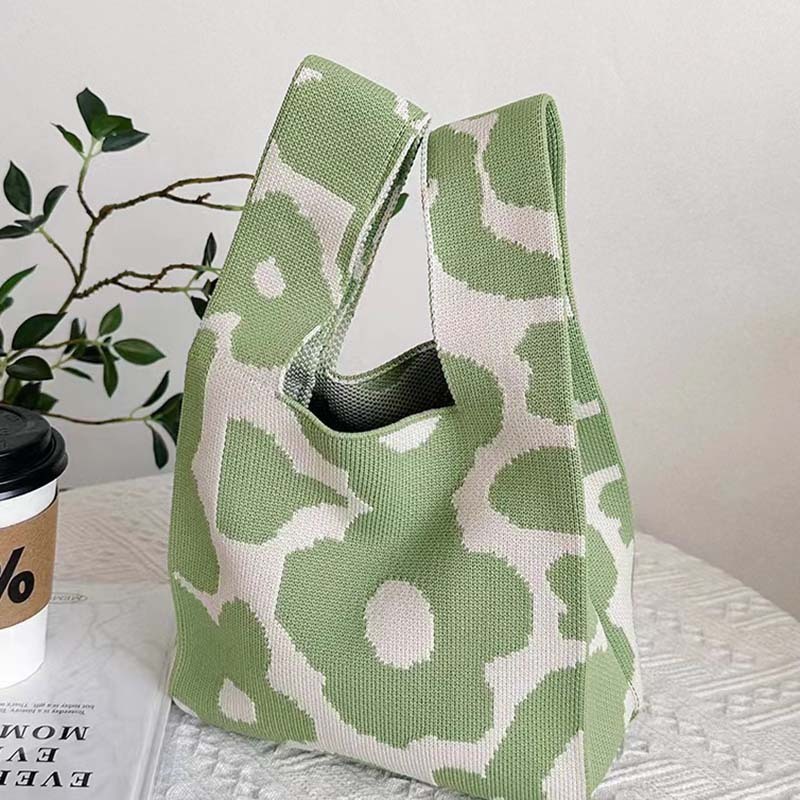 Kosoul Thickened 35x20cm Ins Color Knit Handbag Design Tote Bag Flower Mini Knot Wrist Bag Handmade Shoulder Bag Women Girls Reusable Shopping Bags