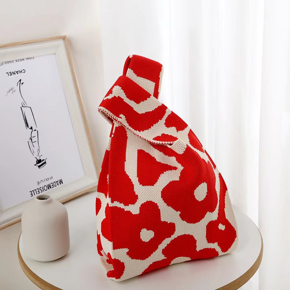 Kosoul Thickened 35x20cm Ins Color Knit Handbag Design Tote Bag Flower Mini Knot Wrist Bag Handmade Shoulder Bag Women Girls Reusable Shopping Bags