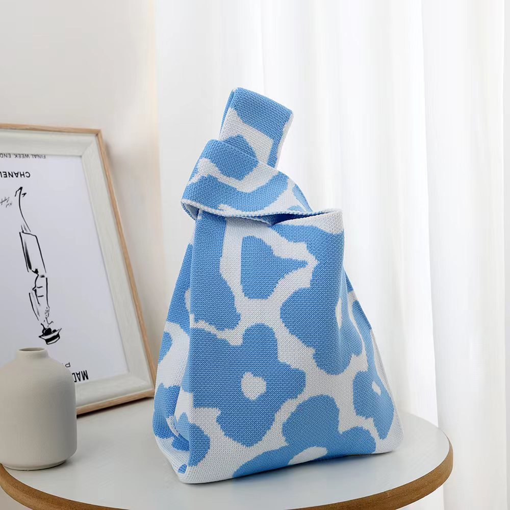Kosoul Thickened 35x20cm Ins Color Knit Handbag Design Tote Bag Flower Mini Knot Wrist Bag Handmade Shoulder Bag Women Girls Reusable Shopping Bags