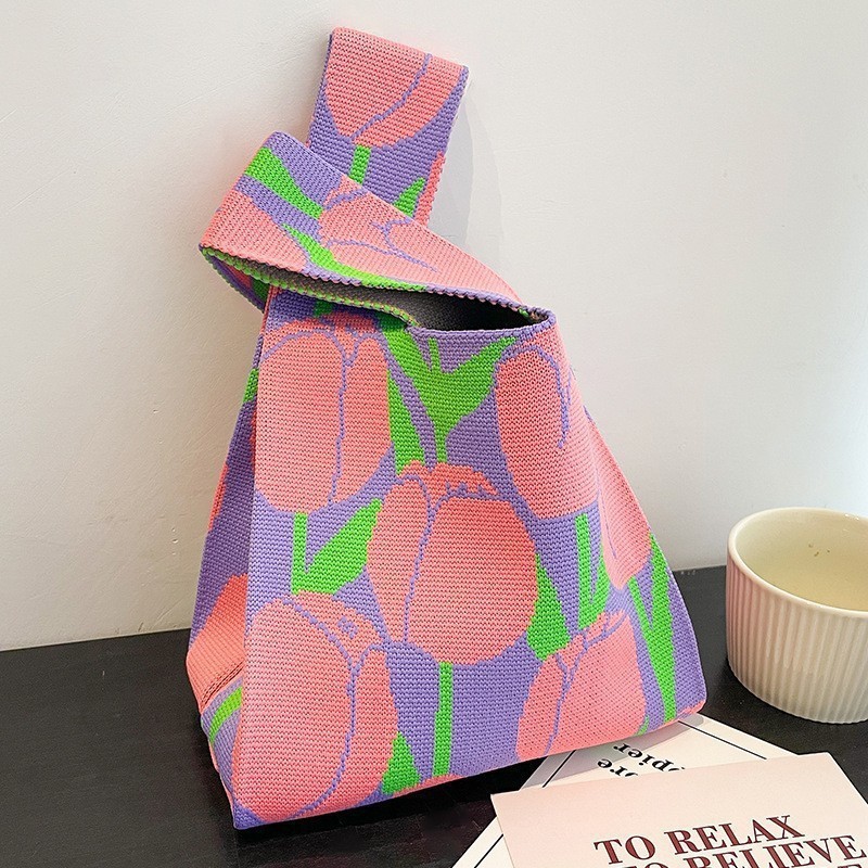 Kosoul 35x20cm Thickened Women Mini Knot Wrist Bag Fashion Handmade Knit Handbags Korean Casual Tote Bag Reusable Shopping Bags Designer Bags