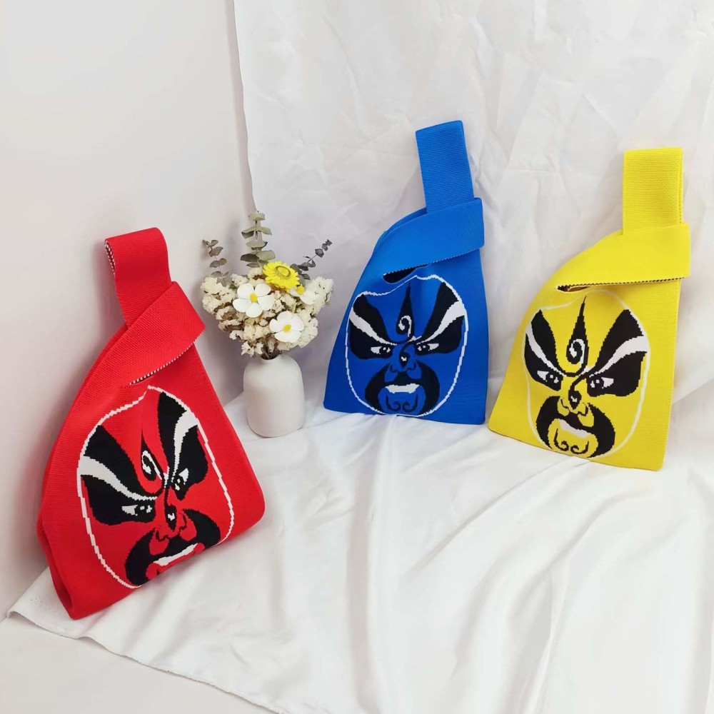 Kosoul Thickened 35x20cm Women Mini Knot Wrist Bag Chinese traditional style Peking Opera Fashion Handmade Knit Handbags Korean Casual Tote Bag Reusable Shopping Bags Designer Bags