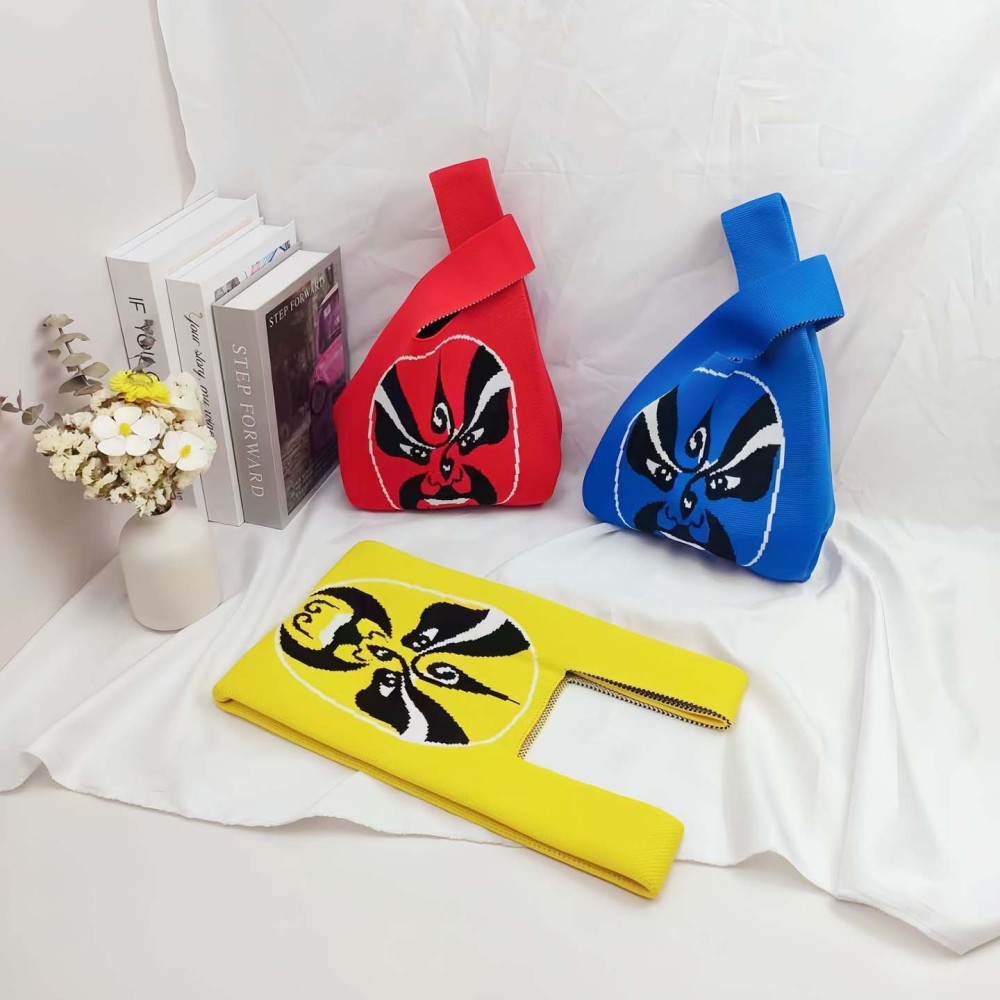 Kosoul Thickened 35x20cm Women Mini Knot Wrist Bag Chinese traditional style Peking Opera Fashion Handmade Knit Handbags Korean Casual Tote Bag Reusable Shopping Bags Designer Bags