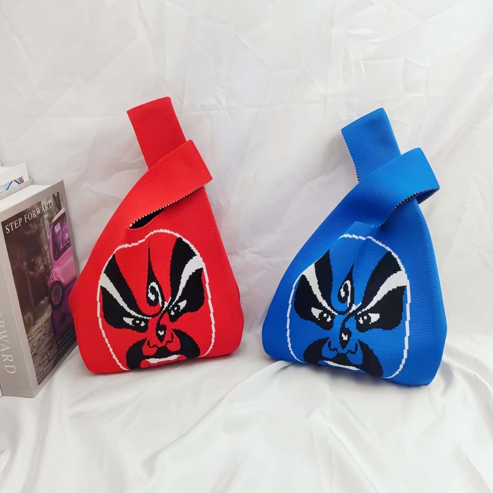 Kosoul Thickened 35x20cm Women Mini Knot Wrist Bag Chinese traditional style Peking Opera Fashion Handmade Knit Handbags Korean Casual Tote Bag Reusable Shopping Bags Designer Bags