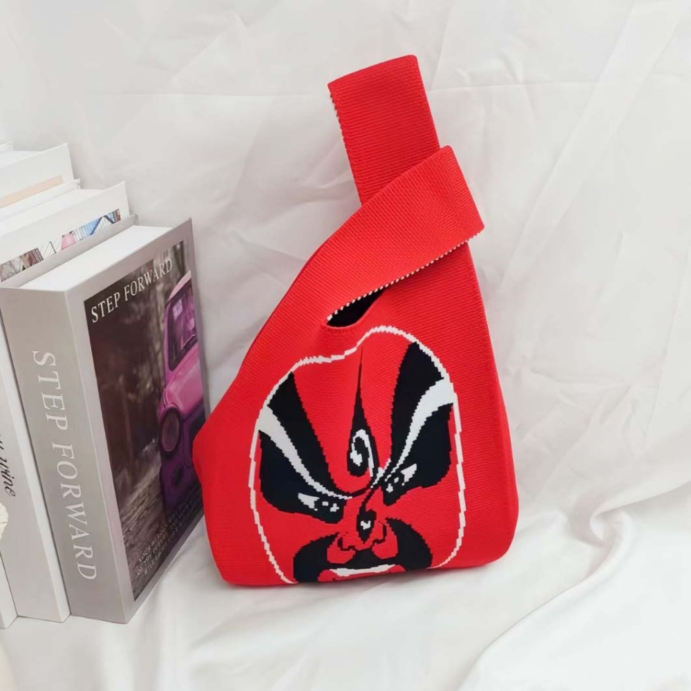 Kosoul Thickened 35x20cm Women Mini Knot Wrist Bag Chinese traditional style Peking Opera Fashion Handmade Knit Handbags Korean Casual Tote Bag Reusable Shopping Bags Designer Bags
