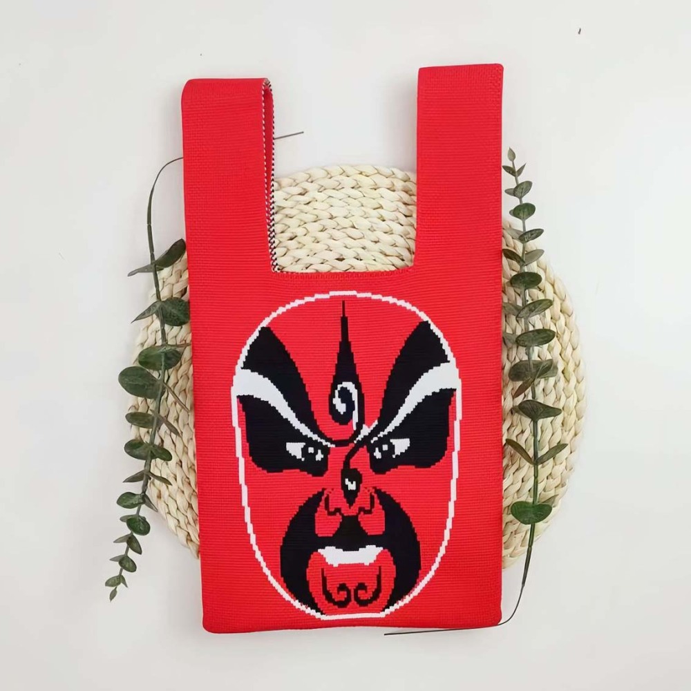 Kosoul Thickened 35x20cm Women Mini Knot Wrist Bag Chinese traditional style Peking Opera Fashion Handmade Knit Handbags Korean Casual Tote Bag Reusable Shopping Bags Designer Bags