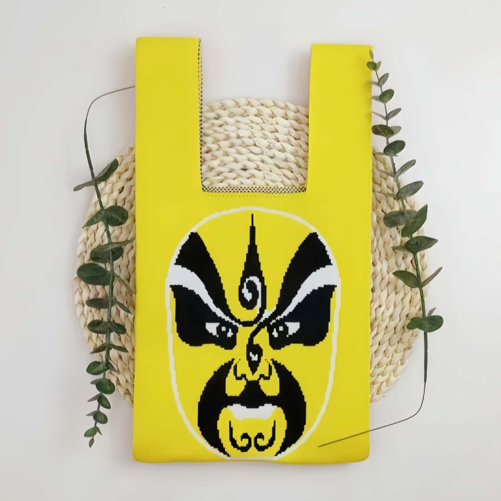 Kosoul Thickened 35x20cm Women Mini Knot Wrist Bag Chinese traditional style Peking Opera Fashion Handmade Knit Handbags Korean Casual Tote Bag Reusable Shopping Bags Designer Bags