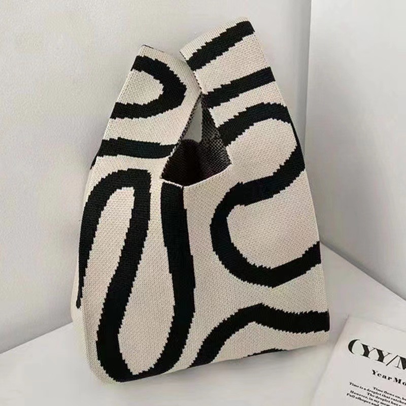 Kusoul 35x20cm Thickened Women'S Knot Wrist Bag Portable Mini Geometric curves Tote Handmade Knitted Bag Bucket Phone Bags Large Capacity Autumn Winter Handbags
