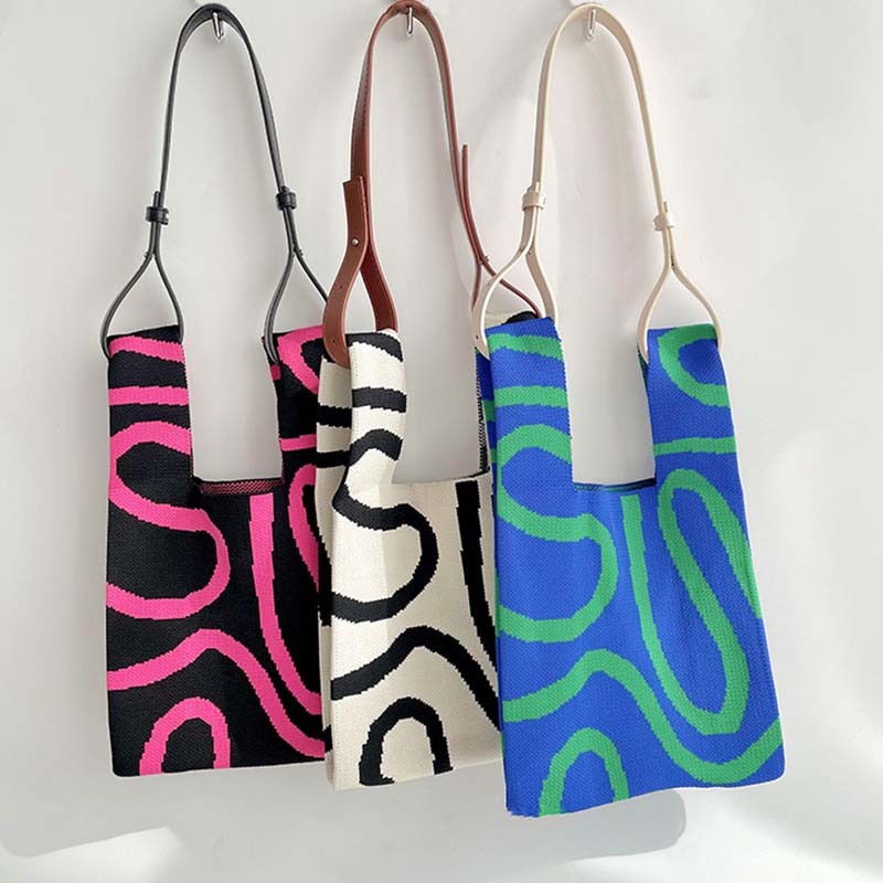 Kusoul 35x20cm Thickened Women'S Knot Wrist Bag Portable Mini Geometric curves Tote Handmade Knitted Bag Bucket Phone Bags Large Capacity Autumn Winter Handbags
