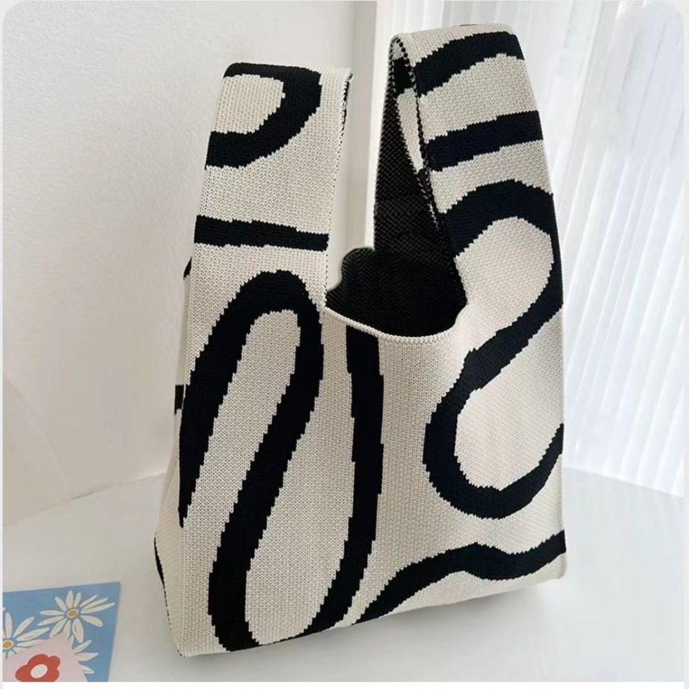 Kusoul 35x20cm Thickened Women'S Knot Wrist Bag Portable Mini Geometric curves Tote Handmade Knitted Bag Bucket Phone Bags Large Capacity Autumn Winter Handbags