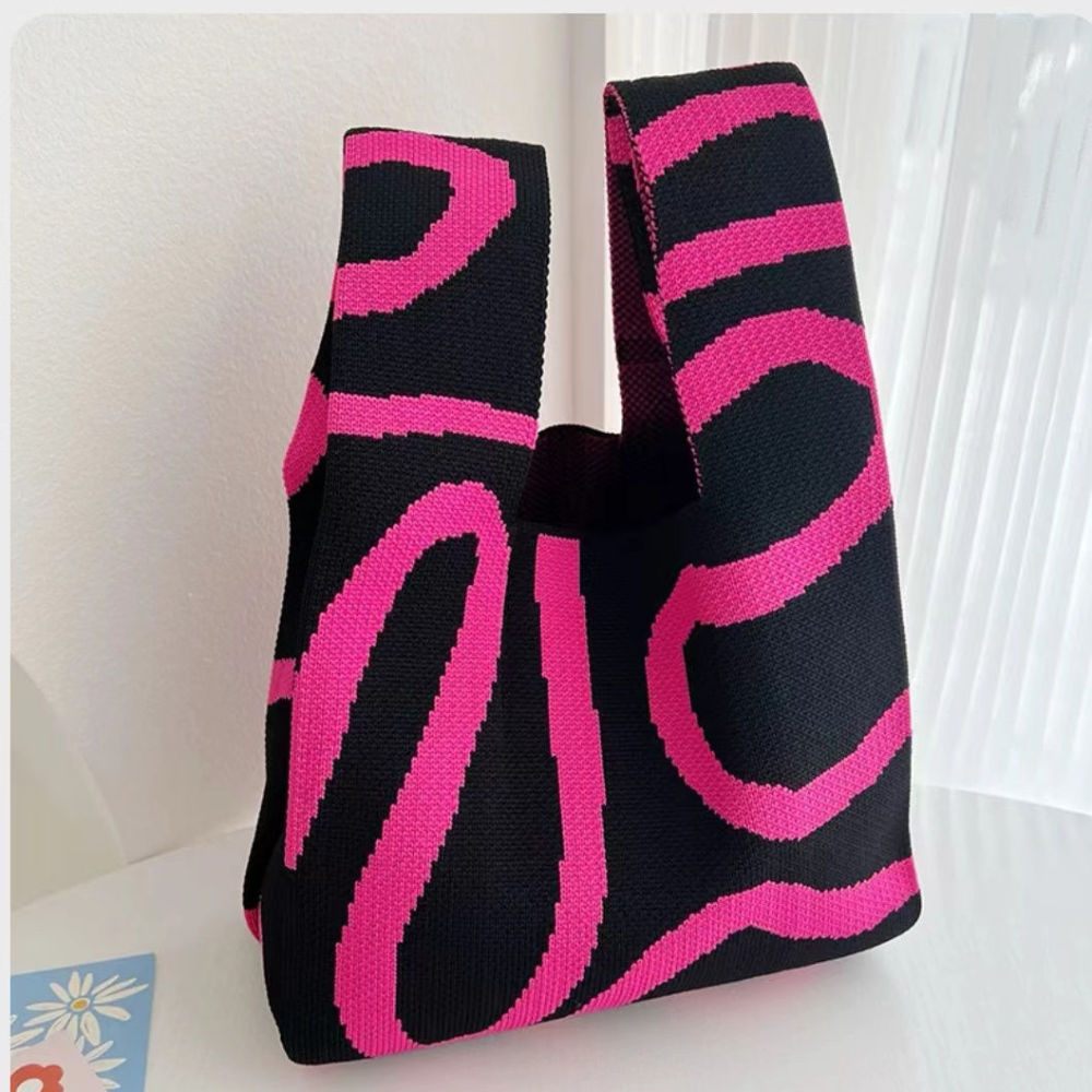 Kusoul 35x20cm Thickened Women'S Knot Wrist Bag Portable Mini Geometric curves Tote Handmade Knitted Bag Bucket Phone Bags Large Capacity Autumn Winter Handbags