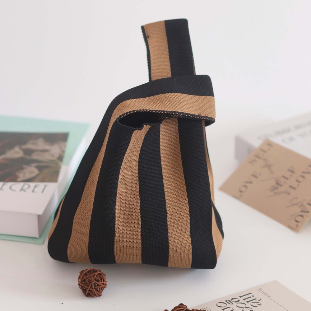 Kusoul 35x20cm Thickened Women'S Knot Wrist Bag Portable Mini Vertical Striped Tote Handmade Knitted Bag Bucket Phone Bags Large Capacity Autumn Winter Handbags