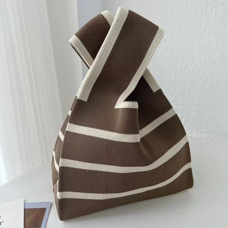 Kusoul 35x20cm Thickened Women'S Knot Wrist Bag Portable Mini Horizontal Striped Tote Handmade Knitted Bag Bucket Phone Bags Large Capacity Autumn Winter Handbags