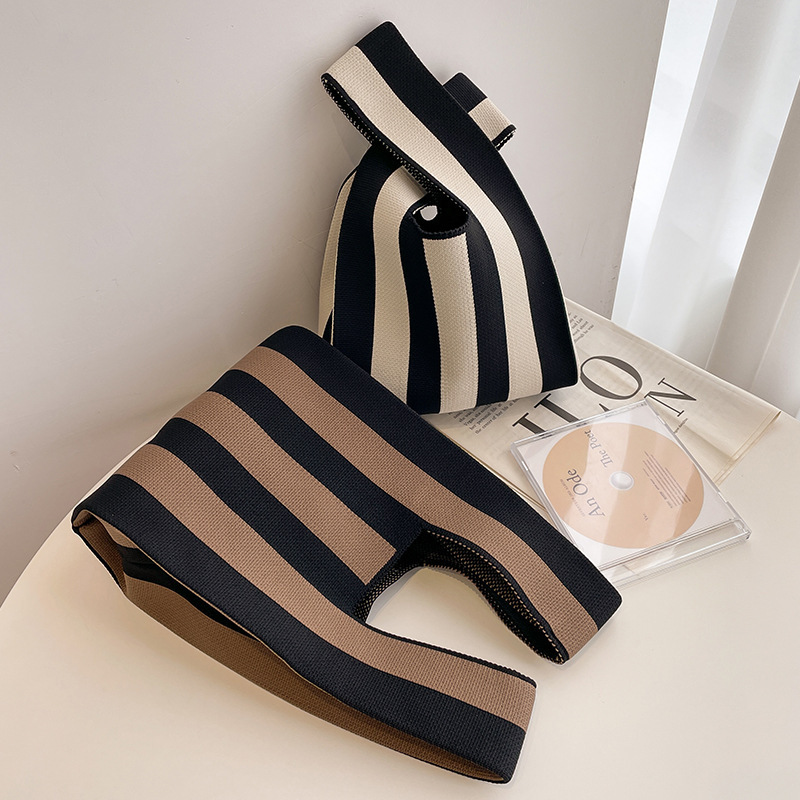 Kusoul 35x20cm Thickened Women'S Knot Wrist Bag Portable Mini Vertical Striped Tote Handmade Knitted Bag Bucket Phone Bags Large Capacity Autumn Winter Handbags