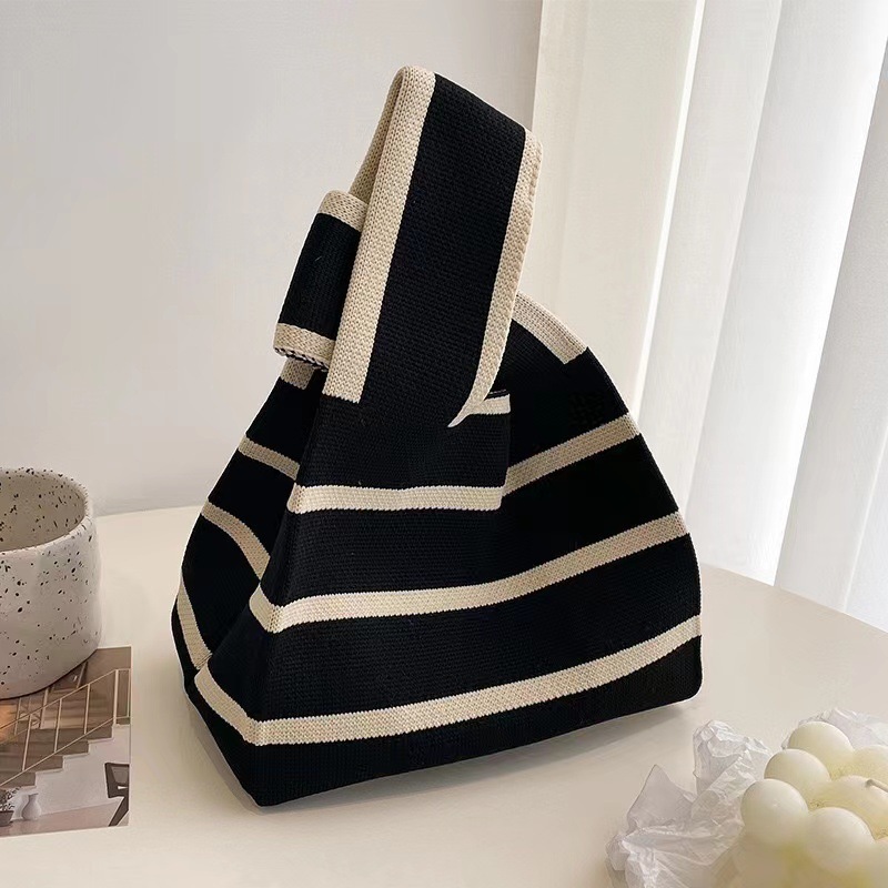Kusoul 35x20cm Thickened Women'S Knot Wrist Bag Portable Mini Horizontal Striped Tote Handmade Knitted Bag Bucket Phone Bags Large Capacity Autumn Winter Handbags