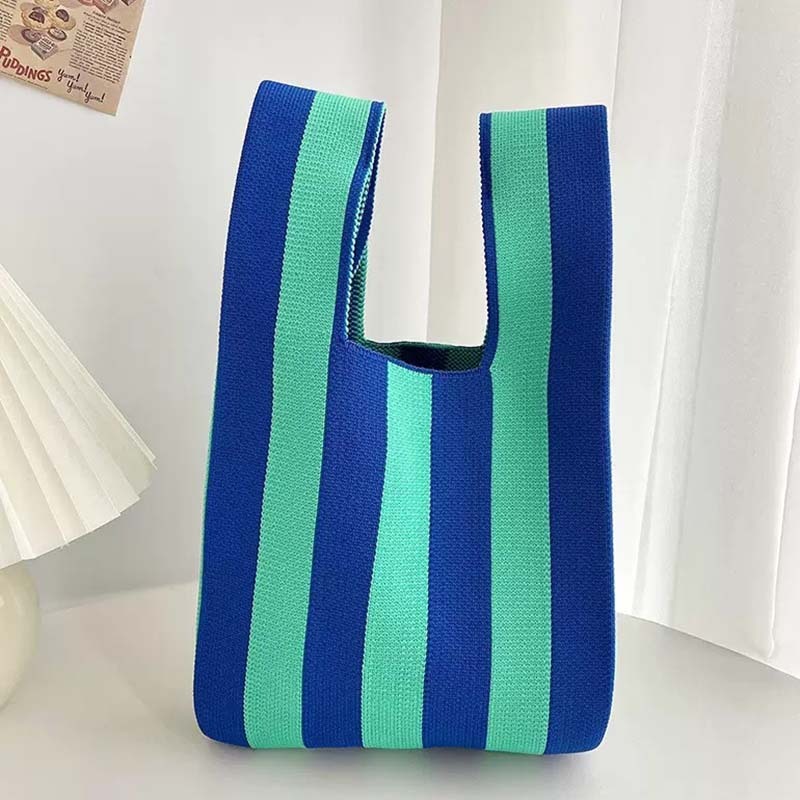 Kusoul 35x20cm Thickened Women'S Knot Wrist Bag Portable Mini Vertical Striped Tote Handmade Knitted Bag Bucket Phone Bags Large Capacity Autumn Winter Handbags