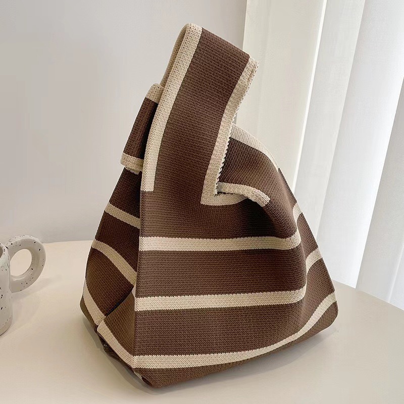 Kusoul 35x20cm Thickened Women'S Knot Wrist Bag Portable Mini Horizontal Striped Tote Handmade Knitted Bag Bucket Phone Bags Large Capacity Autumn Winter Handbags